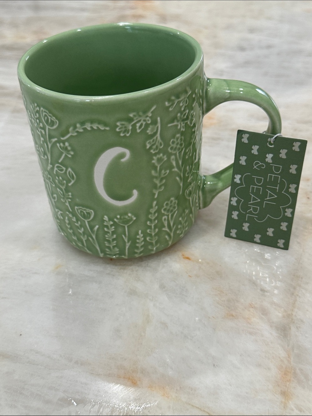 Petal & Pearl Green Ceramic Monogram 'C' Mug